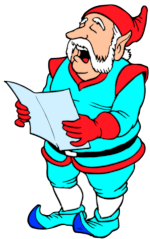 Even I joined in Cartoon of a gnome with a white beard singing from a songsheet in his hand